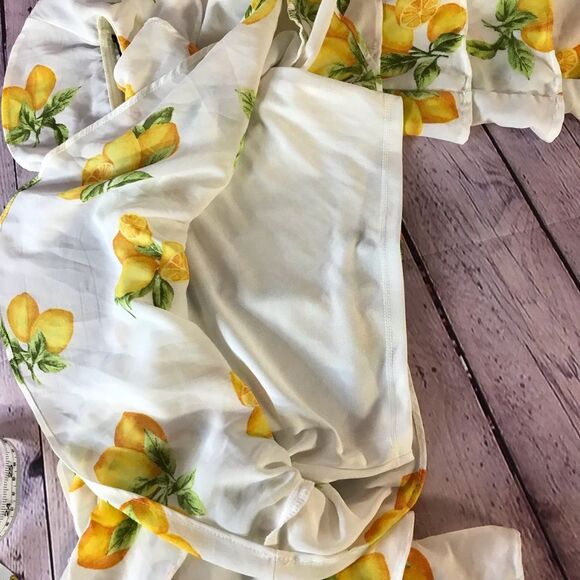 Forever 21 Lemon Ruffle Off Shoulder Crop Top Ruffled Long Sleeves Pop Art Small - Picture 9 of 10